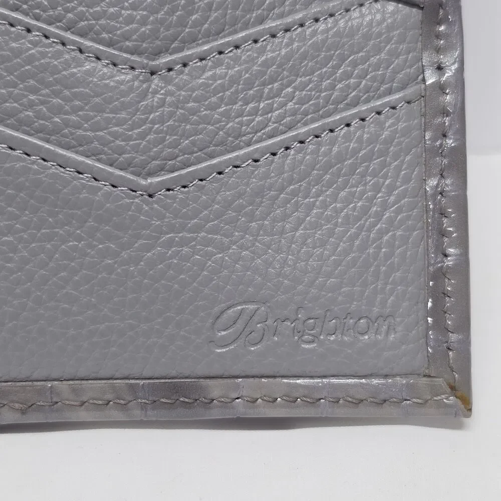 Brighton Bellissimo Heart Folio Wallet Gray Patent Leather Crocodile Embossed